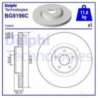 Тормозной диск DELPHI 5012759989364 BG9196C Ford Focus 2 Хэтчбек 2.5 RS 305 л.с. 2009 – 2011 SJTC B