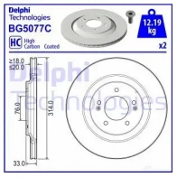 Тормозной диск DELPHI Hyundai i30 (PDE) 3 Фастбэк 2.0 N 250 л.с. 2017 – 2025 BG5077C WCT OU