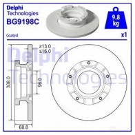 Тормозной диск DELPHI QA5KN SW 5012759989395 BG9198C Ford Transit Custom