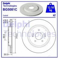 Тормозной диск DELPHI BG5081C 6 693MB Hyundai Santa Fe (TM) 4 Кроссовер 2.4 GDI AWD 185 л.с. 2018 – 2025