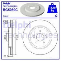 Тормозной диск DELPHI BG5080C Hyundai Santa Fe (TM) 4 Кроссовер 2.4 GDI AWD 185 л.с. 2018 – 2025 63I S3A