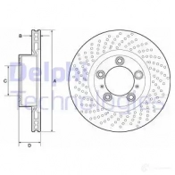 Тормозной диск DELPHI BG4813C 5012759984154 EA RGH8 Porsche 911 (991) 5 Кабриолет 3.4 Carrera 350 л.с. 2012 – 2025