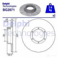 Тормозной диск DELPHI 5012759420706 L90 22 BG2071 933861