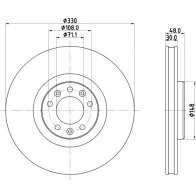 Тормозной диск DON IA2 UBAX PCD22871 Peugeot 308 2 (T9, SW) Универсал 1.6 PureTech 225 225 л.с. 2018 – 2024