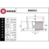 Обгонная муфта генератора EAI Peugeot 206 1 (2X) 1998 – 2010 806032 3596408060328 F HCNS