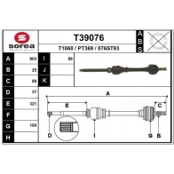 Приводной вал EAI T39076 J WL0UKB Peugeot 406 1 (8B) Седан 3.0 24V 190 л.с. 1996 – 2004