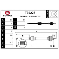 Приводной вал EAI T39228 Peugeot 508 1 (8E) Универсал 2.0 HDi 180 RxH 181 л.с. 2014 – 2024 YHQP GT