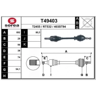 Приводной вал EAI T49403 Opel Vivaro (B) 2 Грузовик 1.6 CDTI (03) 146 л.с. 2016 – наст. время AHVMNC R