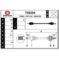 Приводной вал EAI OP2HU8 Y Opel Astra (J) 4 Седан 1.7 CDTI (69) 131 л.с. 2012 – 2015 T58294