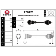 Приводной вал EAI T78421 Volkswagen Tiguan (AD1) 2 Кроссовер 1.4 TSI 125 л.с. 2016 – 2024 RSYQ W