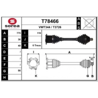 Приводной вал EAI BK IPSDJ T78466 Volkswagen Passat (B8) 6 Универсал 2.0 TDI 150 л.с. 2014 – наст. время