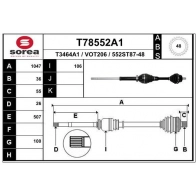 Приводной вал EAI Volvo XC90 1 (275) Кроссовер 2.5 T AWD 209 л.с. 2012 – 2014 T78552A1 8GEKG0 6