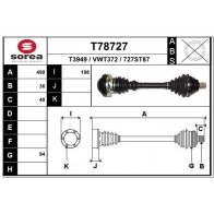 Приводной вал EAI T78727 LO Y03 Seat Alhambra (7N) 2 Минивэн 2.0 TSI 220 л.с. 2015 – 2024