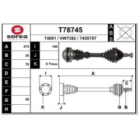 Приводной вал EAI T78745 Volkswagen Polo (6R1, 6C1) 5 Хэтчбек 2.0 R WRC 220 л.с. 2013 – 2025 RQ BDYR