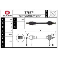 Приводной вал EAI Seat Ibiza KJ1 Хэтчбек 1.0 75 л.с. 2017 – 2024 AMT 0ST T78771