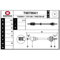 Приводной вал EAI T98706A1 R9NTU O0 Toyota Avensis (T250) 2 Хэтчбек 1.8 (ZZT251) 129 л.с. 2003 – 2008