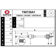 Приводной вал EAI FR1Y DRG T98728A1 Nissan Almera Tino