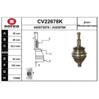 Шрус граната EAI CV22678K V 1R17 Volkswagen Multivan (T5, 7HM) 1 Минивэн