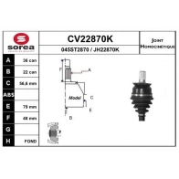 Шрус граната EAI Mazda 3 (BK) 1 Хэтчбек 1.6 DI Turbo 109 л.с. 2004 – 2009 UF5 JY CV22870K