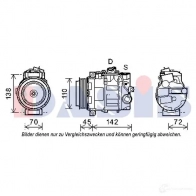 Компрессор кондиционера AKS DASIS 4044455542407 VZ ZV8KK 852592n Mercedes S-Class (W221) 3 Седан 3.0 S 280 (2254) 231 л.с. 2006 – 2013