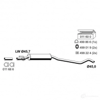 Резонатор ERNST 4007463011075 011075 S1CN J Opel Corsa (B) 2 Хэтчбек 1.6 i 16V (F08) 106 л.с. 1994 – 2000