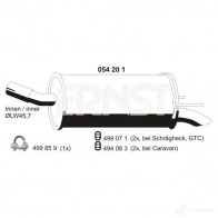 Задний глушитель ERNST Opel Astra (H) 3 Универсал 1.6 (L35) 105 л.с. 2004 – 2010 054201 E JOZJ96 4007463054201