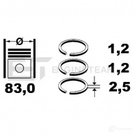 Поршневые кольца, комплект ET ENGINETEAM 8RZ 9F Ford C-Max 1 (CB3, DM2) Минивэн 1.8 Duratec 125 л.с. 2007 – 2010 8592779003761 r1002200