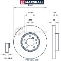 Диск тормозной BMW X3 (E83) 06-, X5 (E53) 00- MARSHALL KHM4 C M2000607 1437234514 - Изображение 2