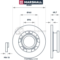 Диск тормозной Ford Transit VII 06- (с кольцом ABS) MARSHALL HJL IK M2000469 1437232122 - Изображение 2