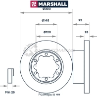 Диск тормозной MB Sprinter II (906) 06-, VW Crafter I 06- MARSHALL 8 FV0DSF M2000452 1437232105 - Изображение 2