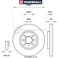 Диск тормозной Opel Astra H 04-, Combo C 01-, Meriva A 03- MARSHALL 3WG2K I M2000494 1437232147 - Изображение 2