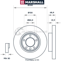 Диск тормозной Porsche Cayenne I (957) 06-, VW Touareg I, II 02- MARSHALL M2000599 59 3XYY 1437234505 - Изображение 2