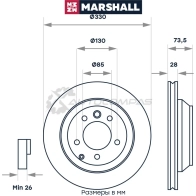 Диск тормозной Audi Q7 I 06-, Porsche Cayenne I, II 02-, VW Touareg I, II 02- MARSHALL 1437232206 M2000553 47X 1S - Изображение 2