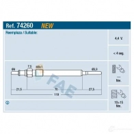 Свеча накала FAE PY 4SY2U 74260 Opel Corsa (D) 4 Хэтчбек 1.3 CDTI (L08. L68) 95 л.с. 2009 – 2014 8435050642788