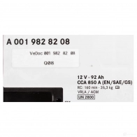 Оригинальный аккумулятор AGM 12в 92Ач MERCEDES-BENZ A001982820826 C06O JW 1422562461 - Изображение 2