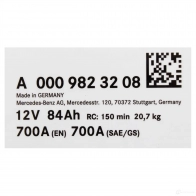 Оригинальный аккумулятор 12в 84Ач MERCEDES-BENZ 1437250809 X3 2BO9 A000982320826 - Изображение 2