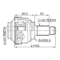 Шрус граната FEBEST 3824512 XZP 5UGC 4056111040738 1910x5rr - Изображение 2