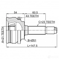 Шарнирный комплект, приводной вал FEBEST 1440023077 KA4QJD C 1510-002A43 - Изображение 2