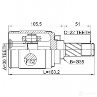Шрус граната FEBEST 1402963480 4056111113128 UHM6K W 1011t300rh - Изображение 2