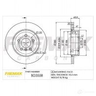 Тормозной диск FREMAX bd3558 OW 0499 Bmw 5 (F10) 6 Седан 3.0 ActiveHybrid 306 л.с. 2010 – 2016