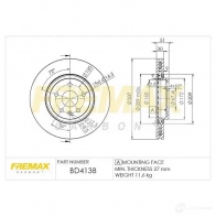 Тормозной диск FREMAX bd4138 2886904 3LF XMF9