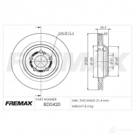 Тормозной диск FREMAX bd0420 2886172 D21O 6N6