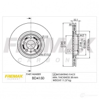 Тормозной диск FREMAX 2886907 7BKW1 QB bd4150