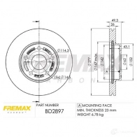 Тормозной диск FREMAX 2886554 XWO4Q ZA bd2897