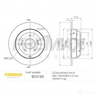 Тормозной диск FREMAX bd5185 X7Y DR1P 2887185