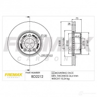 Тормозной диск FREMAX 2886441 bd2212 1X XHYVV