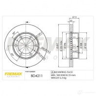 Тормозной диск FREMAX bd4211 2886932 N1AL A7T