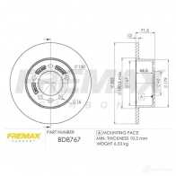 Тормозной диск FREMAX bd8767 2887694 V R0O7