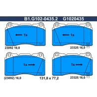 Тормозные колодки дисковые, комплект GALFER Mitsubishi Lancer 9 (CS3A) Седан 2.0 EVO VII (CT9A) 280 л.с. 2001 – 2003 Y A00MB B1.G102-0435.2