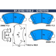 Тормозные колодки дисковые, комплект GALFER B1.G102-1510.2 JK 71G Kia CeeD (JD) 2 Универсал 1.4 MPI 101 л.с. 2015 – 2025